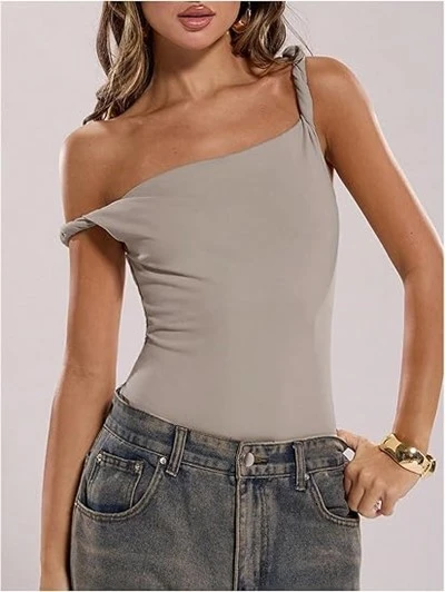 Body da donna senza maniche con collo asimmetrico twist per uscire aderente